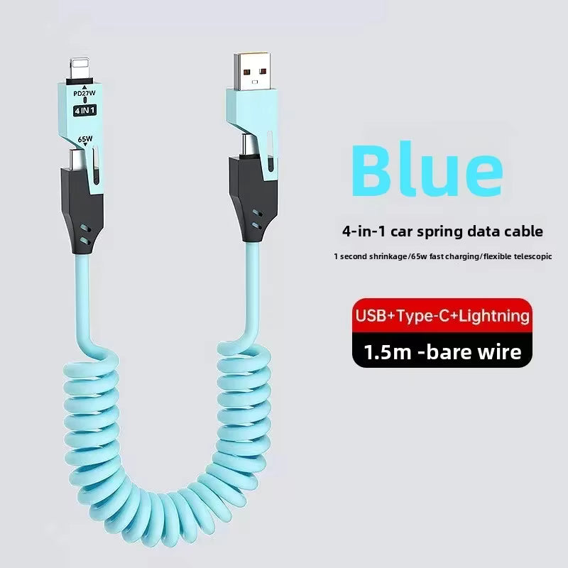 65W PD 4-in-1 Fast Charging Cable, 5A Type-C & iOS, Car & Qatar Ready, 1.5m Pure Copper