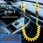 65W PD 4-in-1 Fast Charging Cable, 5A Type-C & iOS, Car & Qatar Ready, 1.5m Pure Copper