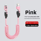 65W PD 4-in-1 Fast Charging Cable, 5A Type-C & iOS, Car & Qatar Ready, 1.5m Pure Copper