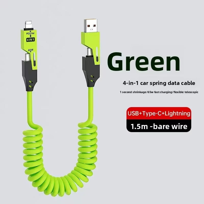 65W PD 4-in-1 Fast Charging Cable, 5A Type-C & iOS, Car & Qatar Ready, 1.5m Pure Copper